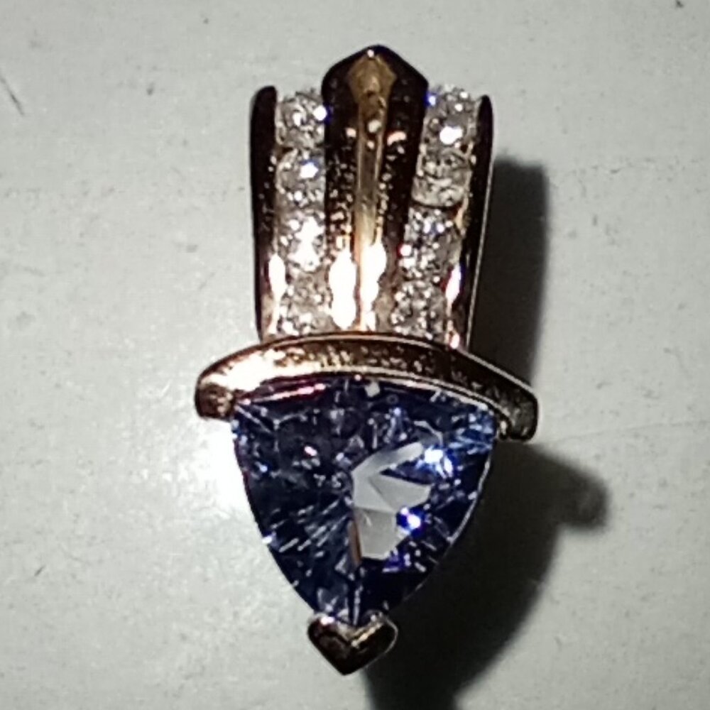 LAST ONE!  14Kt Yellow Gold Blue Tanzanite Slide with Diamond-Studded Bail - Picture 2 of 5